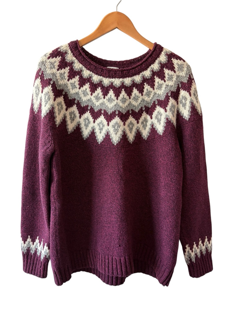 L.L Bean Burgundy Fair Isle Lambswool Sweater